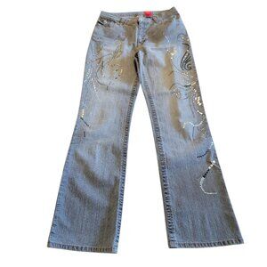 Vintage Very Vera Jeans Embroidered‎ Straight Size 8 Bohemian Blue Gray